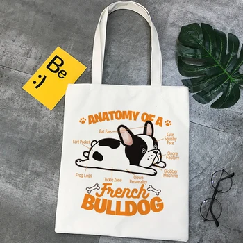 Francoski Buldog nakupovalno vrečko tote bolso jute vrečko za večkratno uporabo recikliranje vrečko bolsas de tela vrečko boodschappentas jute po meri