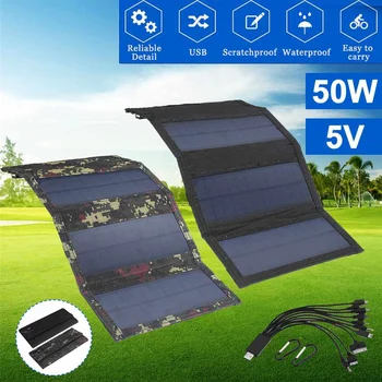 Zložljive Sončne celice, Komplet 50 W 5V Sonce moč Sončne Celice Polnilnik 10in1 Kabel USB Prenosni Sončne celice, Baterije za Telefon Kampiranje