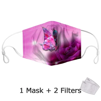 Moda Metulj Natisnjeni Masko Z 2 Filtri Za Ženske Na Prostem, Potovanja Dustproof Windproof Stroj Za Večkratno Uporabo Obraz, Usta Masko