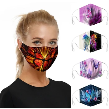 Moda Metulj Natisnjeni Masko Z 2 Filtri Za Ženske Na Prostem, Potovanja Dustproof Windproof Stroj Za Večkratno Uporabo Obraz, Usta Masko