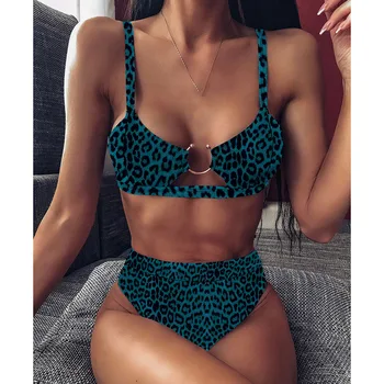 INGAGA Visoko Pasu Bikini Komplet 2021 Push Up Biquini Leopard Kopalke, Visoke Noge Kopalke Ženske Brazilski Bikini kopalke Ženske