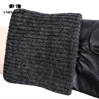 Visoko-kakovostni razred pletena volnena Pravega Usnja ženske rokavice Črno ovčje kože ženske usnjene rokavice toplo ženske zimske rokavice