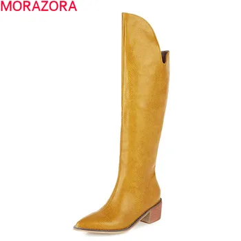 MORAZORA 2020 Nov prihod kolena visoki škornji kvadratnih petah konicami prstov dame čevlji zimski barva ženske škornji črni iver