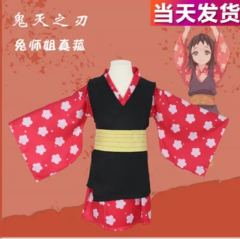 Makomo cos Demon Slayer anime otroci/otrok, cosplay Visoke kakovosti Kimono modni kopalke celoten set Top + plašč + pas+lok kravato