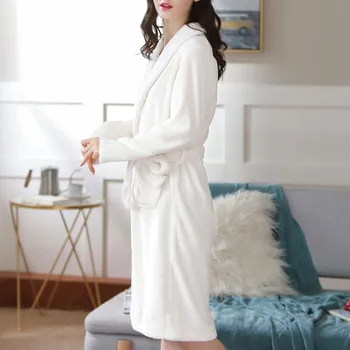 Obleke ženske Sleepwear Dame Moda Flanela Barva Povoj Žep Toplo Pižamo Nightgown Seksi in topel v zimskem času Peignoirs