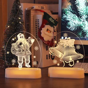 Snežak Bell Akril Ornament Noč Lahka 3D Božični Luči LED Soba Dekoracijo Doma Stranka Vzdušje Otroci Počitnice Darilo