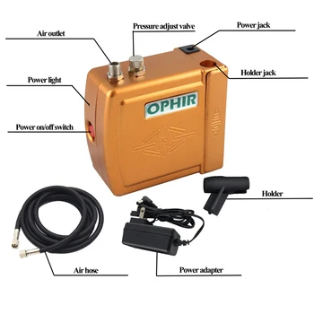 OPHIR 0,3 mm Dual-Akcijski Airbrush Komplet z Zračni Kompresor za Hobi Model Barve Umetnostne Obrti Torta Dekoraterstvo _AC003B+AC004+AC011