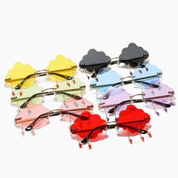 Moda Rimless sončna Očala Ženske blagovne Znamke Design Letnik Oblaki Tassel Punk sončna Očala Odtenki UV400 Oblak Raindrop Očala Oculos