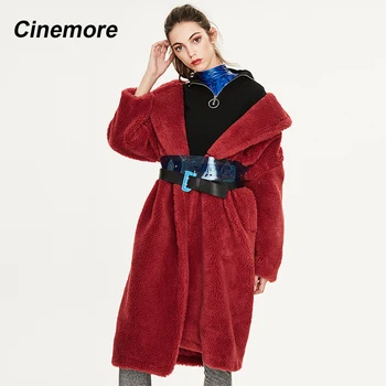 CINEMORE 2020 Pozimi nov prihod krzno plašč ženske nov modni slog medvedek plašč ohlapnih oblačil, dolgo topel zimski plašč K9063