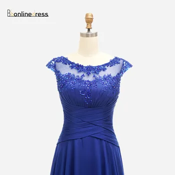 Bbonlindress Kraljevsko Modra Večerno Obleko Čipke Pleat Šifon Linijo Dolgo Prom Obleke, Elegantne Poceni Formalnih Obleke vestido de praznik