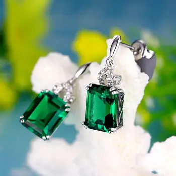 Srebrne Barve 925 Smaragdno Nakit Uhani za Ženske, Peridot Mystic Jade Bizuteria Gemstone Granat Smaragdno Spusti Ženski Uhani