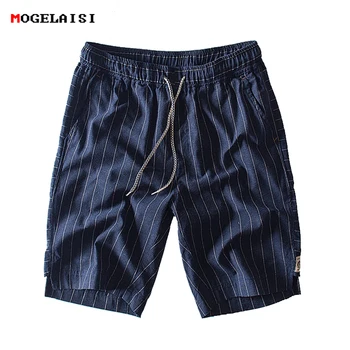 Nov prihod Črtaste hlače moški poletje modni trend bombaž perilo hlače koleno dolžina naravnost elastične moške hlače 1833