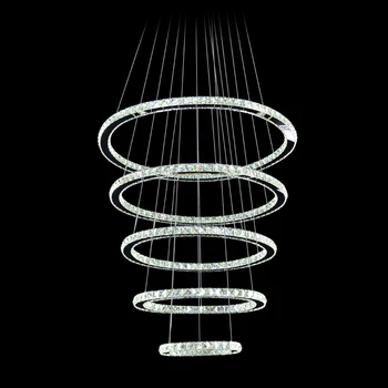 Nordijska Luč Lestenec Stalnica Sodobnih Luksuznih Diamond K9 Kristalno Obroči Visi Svetilka 5 Krog Chrome Lestenci Razsvetljave V Zaprtih Prostorih