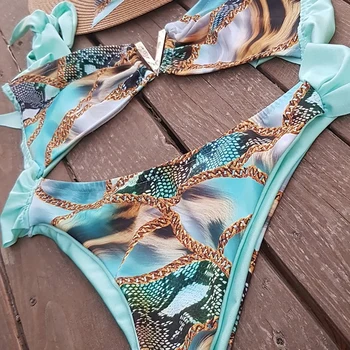 V-X Seksi Brazilske bikini komplet Natisnjeni kopalke ženske brez naramnic biquini Kovinski kopalke ženske 2020 Plažo za Kopanje novo obleko