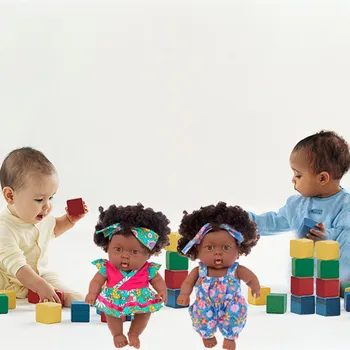 Črni Afriški Črni Baby Simulacije Lepe Kodraste Črne 20 cm Vinil Otroška Igrača Boneca Dojenček Rodi Oblačila Dodatki, ki Obleko Fant Darilo