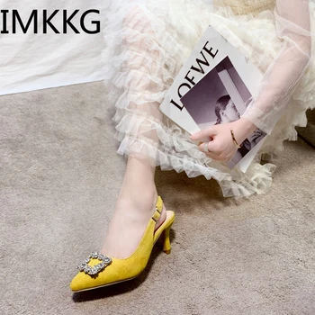 2020 Poletje elegantne ženske čevlje stiletto petah slingbacks kristalno gleženj trak konicami prstov seksi dame visoke pete, čevlji črpalke