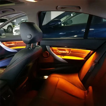 PMFC Dekorativnih Okraskov Luči Štiri Notranja Vrata Plošča LED Oranžne Barve z Modro Vzdušje luči Za BMW Serije 3 F30 2012-18