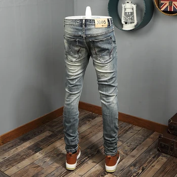 Moda Ulične Moške Jeans Visoke Kakovosti Retro Pranje Slim Fit Elastična Barva Modne Kavbojke Moški Traper Hlače Elastična Hip Hop Kavbojke