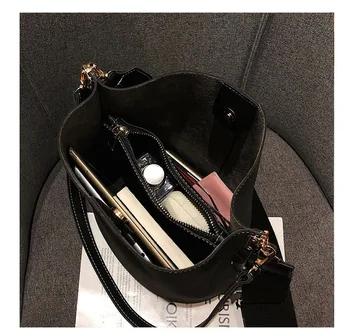 Ženske torba ženske vedro torba, velika zmogljivost retro mat PU usnja dame torbici luksuzni oblikovalec black ženske torbe