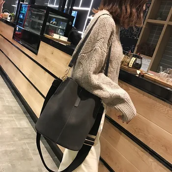 Ženske torba ženske vedro torba, velika zmogljivost retro mat PU usnja dame torbici luksuzni oblikovalec black ženske torbe