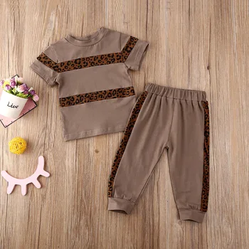 2020 Najnovejše Vroče Baby Poletnih Oblačil 1-5T Malčka Otroci Baby Dekleta Majica Kratek Rokav Vrh Hlače 2Pcs Nastavite Leopard Mozaik Obleke