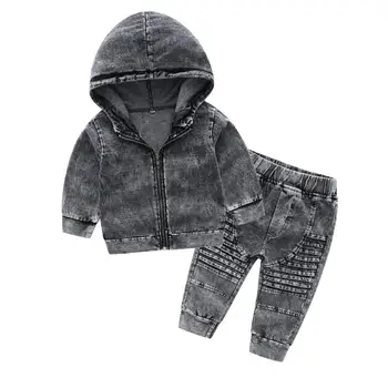 Nova otroška oblačila lep denim bo ustrezala 1 2 3 4 let malčka fant dekle jeseni mode denim fant jakna + hlače