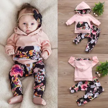 UK Newborn Baby Dekleta 0-24M Hooded Vrhovi T-shirt Hlače, Dokolenke 2pcs Obleko Oblačila, ki