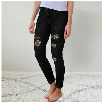 Vintage Visoko Pasu Svinčnik Jeans Hlače Za Ženske Ulične Slim Ženske Traper Kavbojke Gumbi Leopard Mozaik Dame Jeans 2020