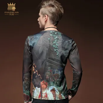 Brezplačna Dostava za Poletne moške moški modni športna pomlad oblačila z dolgimi rokavi tiskanje umetnosti slim koreje Moški T-Shirt Na Prodajo 15535