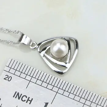 Trikotnik 925 Srebro Nakit White Pearl CZ Uhani/Ring/Obesek/Ogrlica Verige Za Ženske Angažiranosti Božično Darilo
