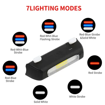 FTW USB Polnilne Kolo Rep Lahka Kolesa Zadaj Nazaj Svetlobe 7 način 3 barvno Neprepustna za Nočno Kolesarjenje varnost LED Lučka TL2231