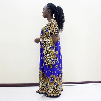 Dashikiage Leopard Tiskanja Bombaž Afriške Dashiki Modra Kratek Rokav Modre Obleke Za Ženske