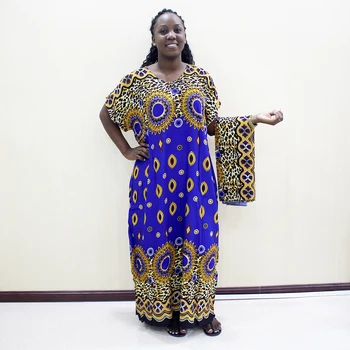 Dashikiage Leopard Tiskanja Bombaž Afriške Dashiki Modra Kratek Rokav Modre Obleke Za Ženske