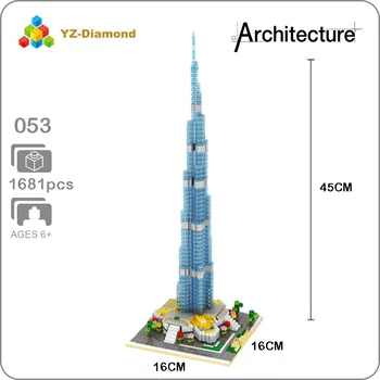 YZ 053 Svetovno Znane Arhitekture Burj Khalifa Stolp 3D Model Mini Diamond gradnji Malih Bloki, Opeke Igrača za Otroke, št Polje