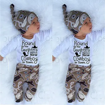 Za malčke Baby Oblačila Določa Kavboj Newborn Baby Girl Boy Oblačila Romper +hlače+klobuk 3Pcs Obleke Dojencek Dekliška Oblačila
