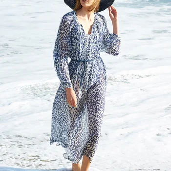 Nova Plaža Obleko 2021 Kopalke prikriti Leopard Tiskanja Ženske Kopalke tam kaftan Plaži prikriti Haljo plage De Sarong Plaži Coverups