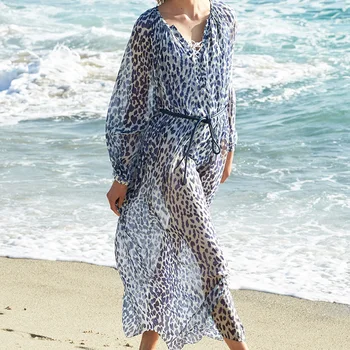Nova Plaža Obleko 2021 Kopalke prikriti Leopard Tiskanja Ženske Kopalke tam kaftan Plaži prikriti Haljo plage De Sarong Plaži Coverups