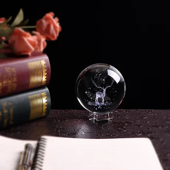 80 mm Mini Wapiti Kristalno Kroglo 3D Lasersko Gravirano Steklo Svetu Kristalno Obrti Doma Dekor Dodatki Ornament Rojstni dan Darila