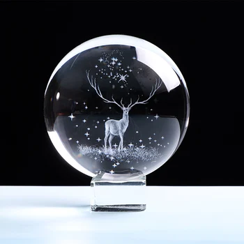 80 mm Mini Wapiti Kristalno Kroglo 3D Lasersko Gravirano Steklo Svetu Kristalno Obrti Doma Dekor Dodatki Ornament Rojstni dan Darila