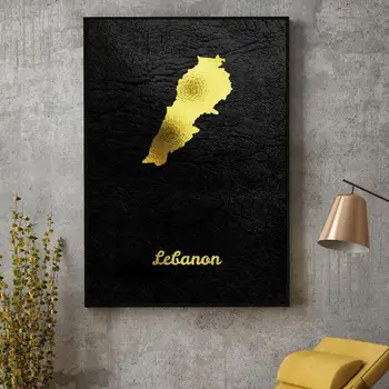 Zlati Zemljevid Libanon Platno, Slikarstvo, Umetnost, Tiskanje Plakatov Sliko Steno Sodoben Minimalističen, Spalnica, Dnevna Soba Dekoracijo