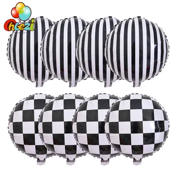 8pcs 18 inch Črno Beli Kvadrat Trak Folija Baloni dirkalnika Tema Okrogle Helij Ballon Rojstni Okraski Otroci Igrače