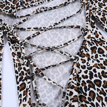 Seksi Leopard Tiskanja Čipke Mini Ženske Obleke Letnik Turtleneck Backless Povoj Bodycon Klub Stranka Obleko Ženske Haljo Femme