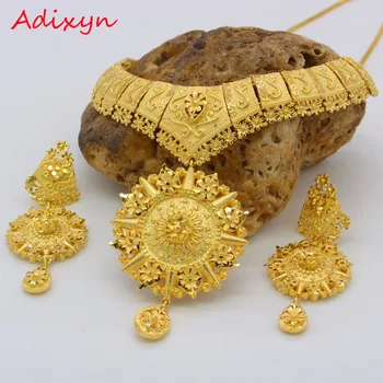 Adixyn Trendy 45 cm Chokers Ogrlica/Uhan Kompleti Za Ženske Zlata Barva Posla Arabskih/Etiopski/Bližnjem Vzhodu Stranka Darila N012013