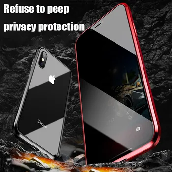 Zasebnost Kaljeno Steklo Magnetno Ohišje Za iphone SE 11 Pro MAX X XS XR 8 7 6 6s plus Anti Peep Magnet Kovinski 360° zaščitni Pokrov