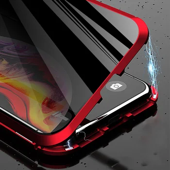Zasebnost Kaljeno Steklo Magnetno Ohišje Za iphone SE 11 Pro MAX X XS XR 8 7 6 6s plus Anti Peep Magnet Kovinski 360° zaščitni Pokrov