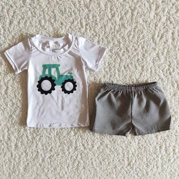 Otrok boutique modna oblačila Traktor majica vezenje kratke hlače dojenček fant obleke otroci poletje srčkan obleko 2pcs določa