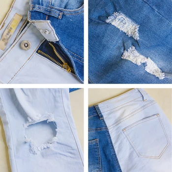 Fant Suh Mozaik Dveh Odtenkih Jeans Za Ženske Do Leta 2020 Visoko Pasu Raztrgala Denim Jeans Hlače Estetske Bela Modra Plus Velikost