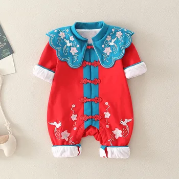 Nove Lepe Vezenine Baby Jeseni igralne obleke Baby Dekle Oblačila z Dolgimi Rokavi Jumpsuit Otroci Novorojenčka Outwear za 6M-24M