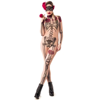 2020Mummy Zombi Scary Halloween Kostum Cosplay Ženske Okostje Seksi Dan Mrtvih Jumpsuit Sablastan Fancy Gothic Pustni Party