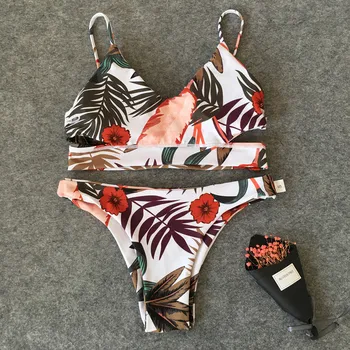 Seksi Bikini Ženske Kopalke 2019 Poletje Izrežemo Push Up Kopalke Bikini Džungle Listov Tiskanje Kopalke Brazilski Plaži Biquini